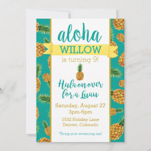 Aloha Pineapple Luau Birthday Uitnodiging