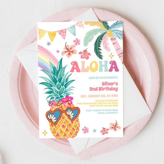 ALOHA Pineapple Luau Summer Birthday Invitation