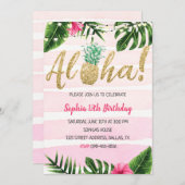 Aloha Pineapple Pink Birthday Uitnodiging (Voorkant / Achterkant)