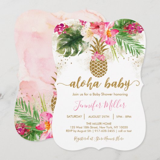 Aloha Pineapple Tropisch Baby shower Kaart (Voorkant / Achterkant)