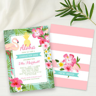 Aloha Pink Flamingo Tropical Afstuderen Luau Party Kaart