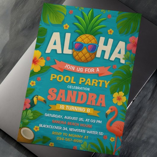 Aloha Pool Party Anniversaire Invitation