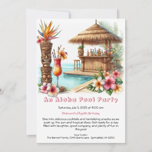 Aloha Pool Party Anniversaire Invitation - Tropica (Devant)
