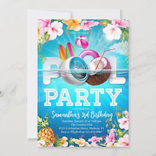 Aloha Pool Party Verjaardag Kaart (Voorkant)