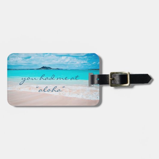 Aloha Quote Turquoise Ocean Sandy Beach foto Bagagelabel (Voorkant horizontaal)