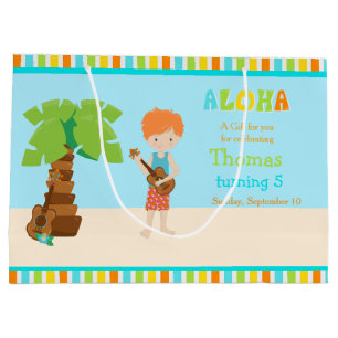 Aloha roodharige jongen bedankt groot cadeauzakje