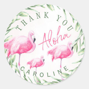 Aloha roze flamingo's tropische krans dank u ronde sticker