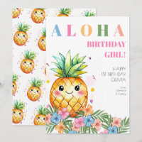 Aloha Roze Tropische Ananas Gelukkig 1e Verjaardag