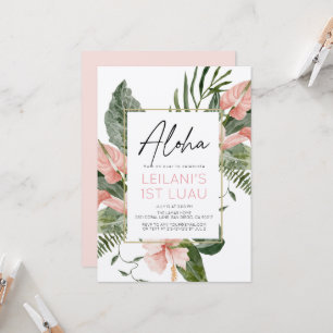 Aloha Roze Tropische Bloemen Meisje 1e Verjaardag Kaart