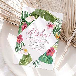 Aloha roze tropische bloemen verjaardag kaart