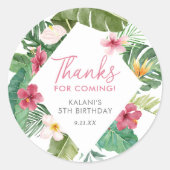 Aloha roze tropische bloemen verjaardag ronde sticker (Voorkant)