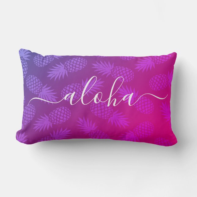 Aloha Script Hot Pink Pineapple Pattern Hawaii Kussen (Voorkant)