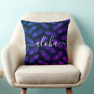 Aloha Script Paarse Blue Pineapple Pattern Hawaii Kussen