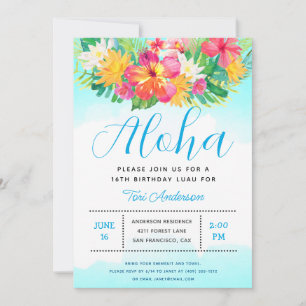 Aloha Script Tropische Verjaardag Luau Blauw Kaart