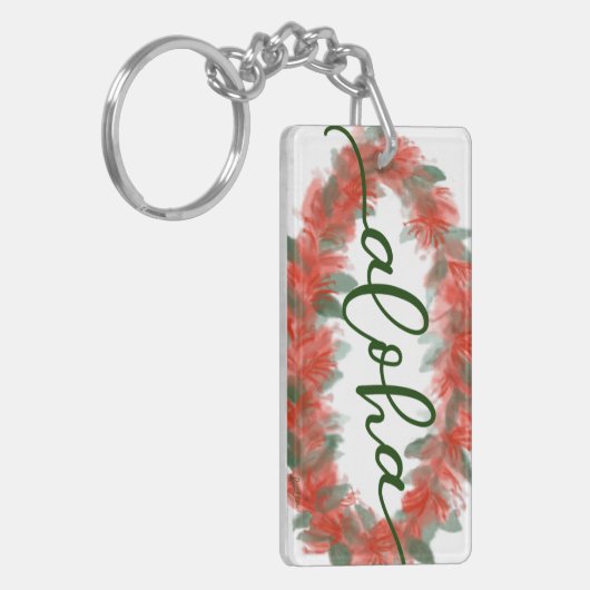 Aloha Sleutelhanger met Lehua Haku Lei (Voorkant Links)