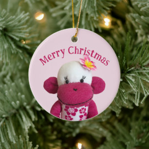 Aloha Sock Monkey (Meisje) Keramisch Ornament