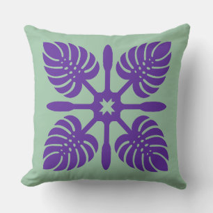Aloha Spirit Hawaiian Quilt - Monstera & Paddles Kussen