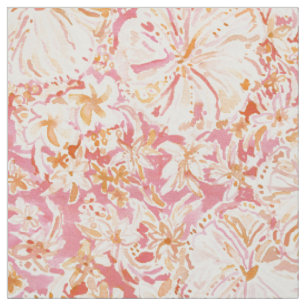 ALOHA STATE Peach tropische Waterverf Floral Stof