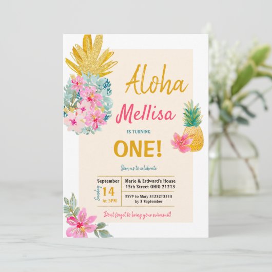 ALOHA Summer Frame Pineappy Invitation (Debout devant)