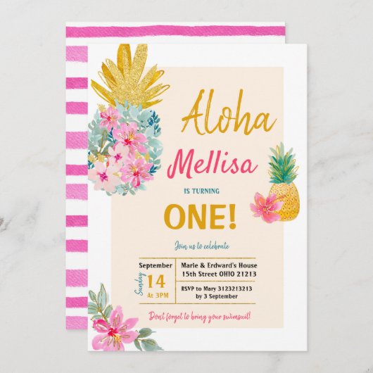 ALOHA Summer Frame Pineappy Invitation (Devant / Derrière)