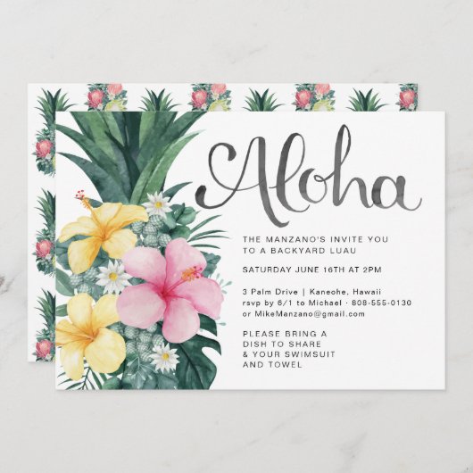 Aloha Summer Luau Party Invitation (Devant / Derrière)