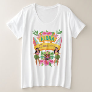 Aloha Summer Surf Tiki Totem Hawaiian Hula Dancers Grote Maat T-shirt