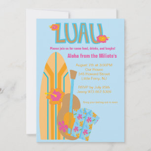 Aloha Surf Board Hawaiian Party Invitation Kaart