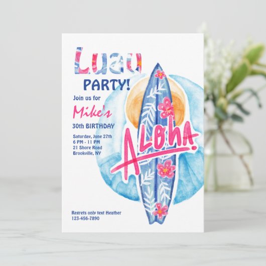 Aloha Surfboard Invitation (Debout devant)