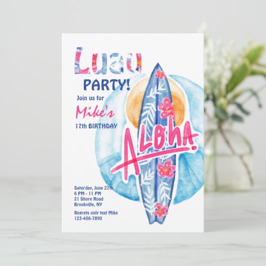 Aloha Surfboard Invitation (Debout devant)