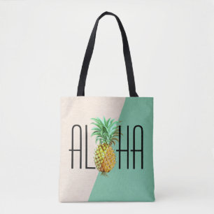 Aloha tekst met ananas tropische geometrische rug draagtas
