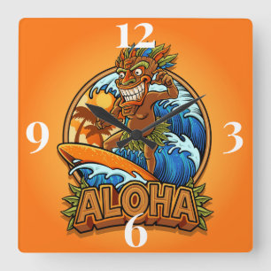 Aloha Tiki Man Vierkante Klok