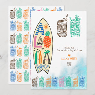 Aloha TIKI Surfboard Tropische Luau Hawaiian Party Bedankkaart