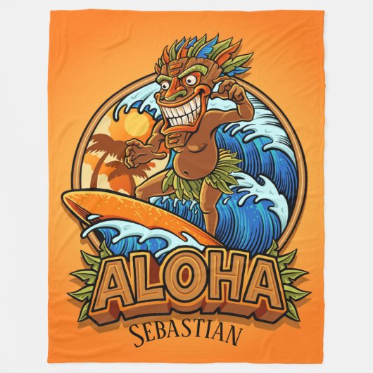 Aloha Tiki Surfen Fleece Deken (Voorkant)