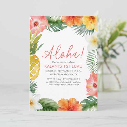 Aloha Tropical 1e Luau Bloemen Verjaardag Kaart (Staand voorkant)