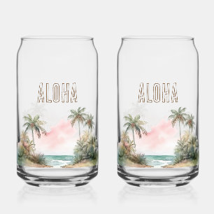 Aloha Tropical Beach Palmbomen Blikvorm Glas