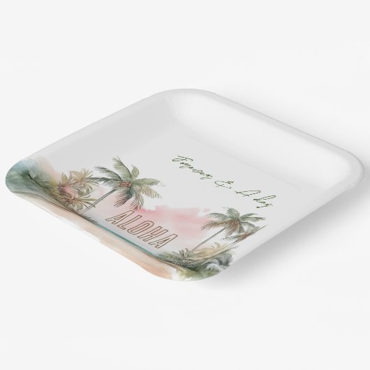 Aloha Tropical Beach Palmbomen Papieren Bordje (Gebogen)