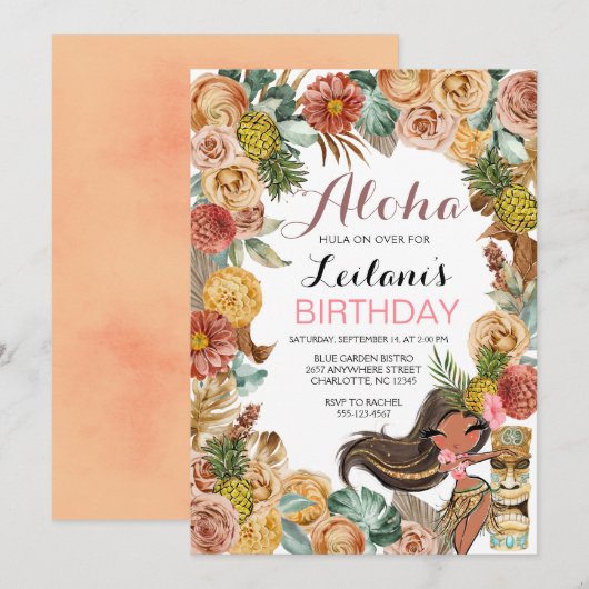 Aloha Tropical Boho Luau Birthday Invitation Kaart (Voorkant / Achterkant)