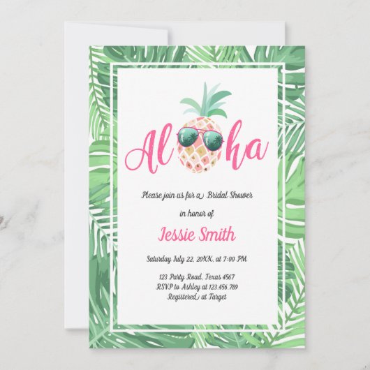 Aloha Tropical Bridal Shower Invitation Ananas (Devant)