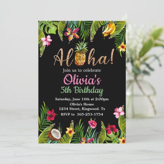 Aloha Tropical Chalkboard uitnodiging (Staand voorkant)