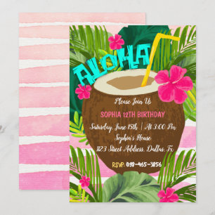 Aloha Tropical Coconut Birthday Invitation Kaart