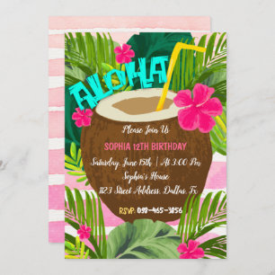 Aloha Tropical Coconut Invitation Anniversaire