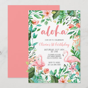 Aloha Tropical eerste verjaardag flamingo luau Kaart