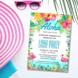 Aloha Tropical Flamingo Afstuderen Luau Party Kaart