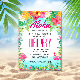 Aloha Tropical Flamingo Afstuderen Luau Party Kaart