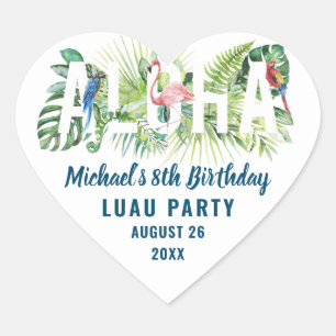 Aloha Tropical Flamingo Birthday Party Favor Hart Sticker