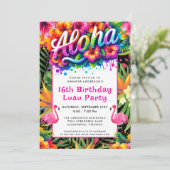 Aloha Tropical Flamingo Luau Birthday Party Kaart (Staand voorkant)