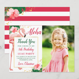 Aloha Tropical Flamingo Pink Floral Birthday Foto Bedankkaart