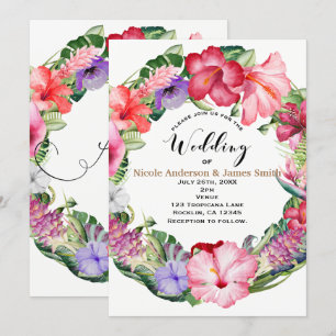 Aloha Tropical Floral Wreath LuWedding Party Kaart
