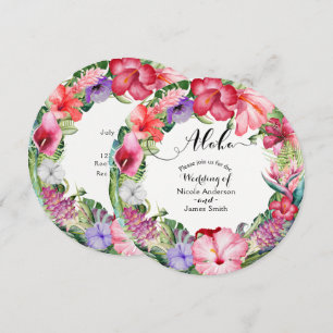 Aloha Tropical Floral Wreath Wedding Invitations Kaart