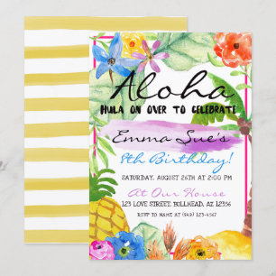 Aloha Tropical Flowers Luau Waterverf Birthday Kaart
